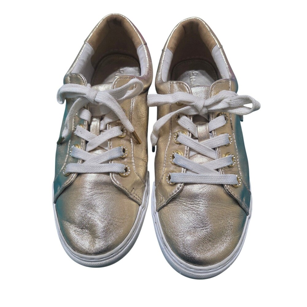 Lilly Pulitzer Luxe Hallie Sneakers Gold Metallic Leather Rhinestones US 9.5 S5